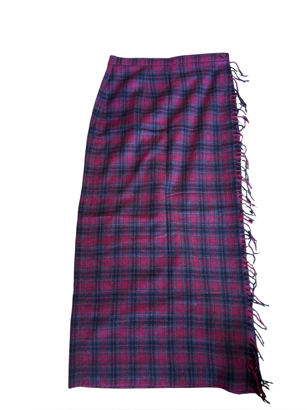 Cleo Vintage Red Black Plaid Fringe Wrap Midi Skirt Size 12 Made in Canada